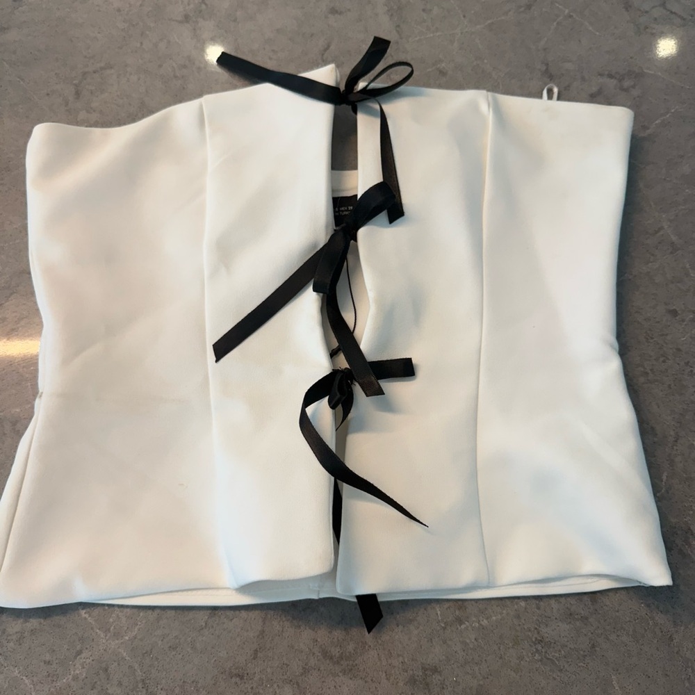 Zara Cream Top with Black bow Accents